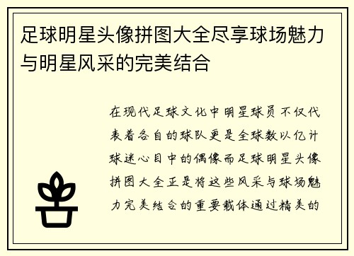 足球明星头像拼图大全尽享球场魅力与明星风采的完美结合